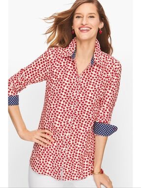 Talbots The Classic Cotton Shirt Heart Print Size M